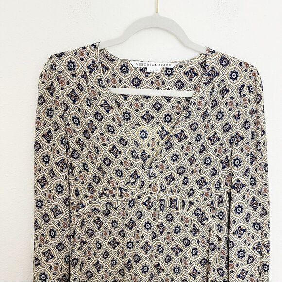 Veronica Beard Paisley Floral Long Sleeve Silk Mini Dress - Picture 2 of 7